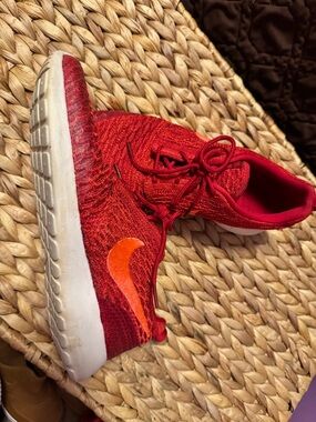 Nike Roshe Red Knit Running Shoe with Orange Swoosh